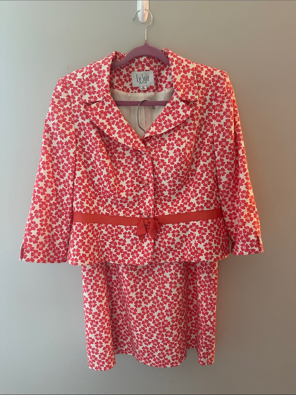 Vintage 90’s Le Suit Petite Linen Blend Floral Skirt Suit - Cottagecore